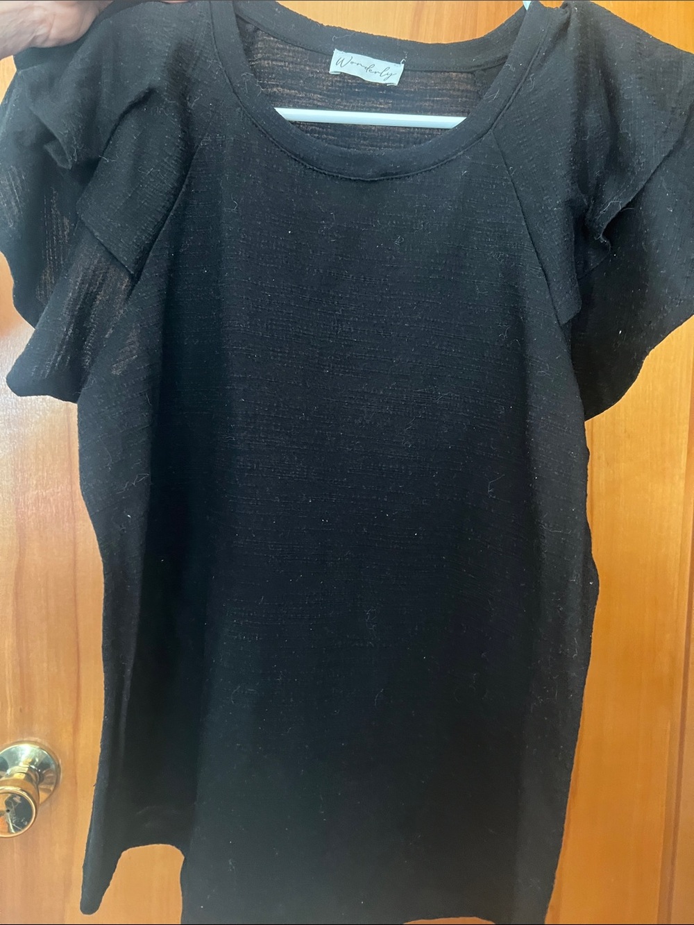 Wonderly Black Short-Sleeve Tee with Ruffle Sleeves